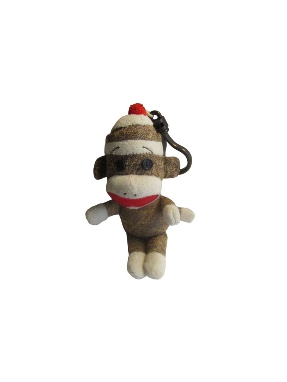Ty Sock Monkey Keychain Plush Toy With Clip - Brown/White/Red